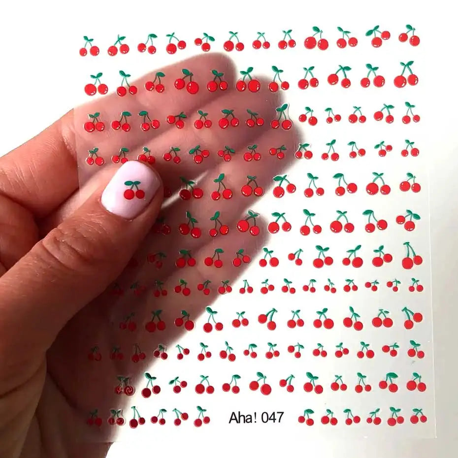3D Cherry Fruit Nail Art Stickers - Summer Colorful Nail Decals for Natural & Artificial Nails