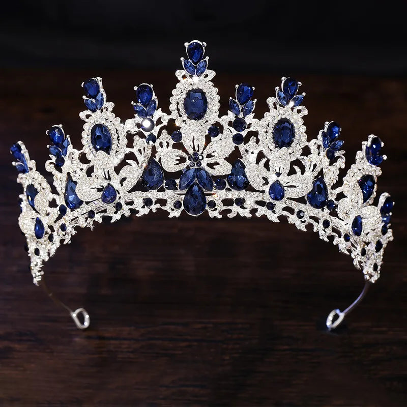 Luxury Water Drop Crystal Bridal Tiara with Flower Design - Wedding Hair Accessories
