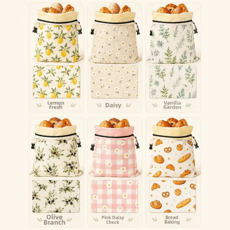 Breathable Cotton Beeswax Bread Bag with Lock Closure 43x33cm - Removable Inner Bag