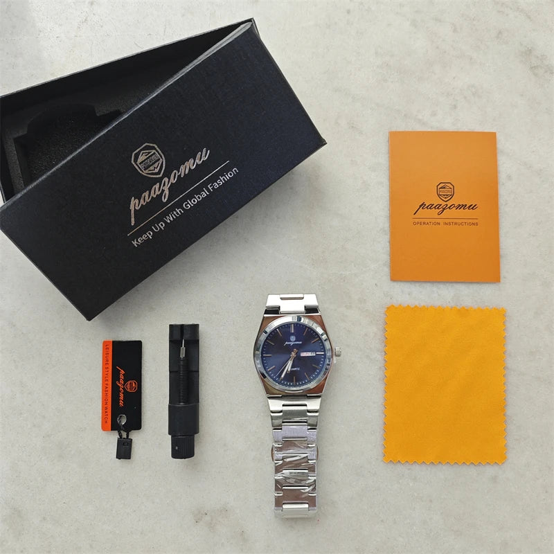 Men's Waterproof Quartz Watch with Luminous Dial and Chronograph | Multifunctional Stainless Steel Wristwatch