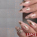 12pcs 3D Metallic Nail Stickers Chrome Stars Hearts Irregular Flames Self-Adhesive Manicure Decals