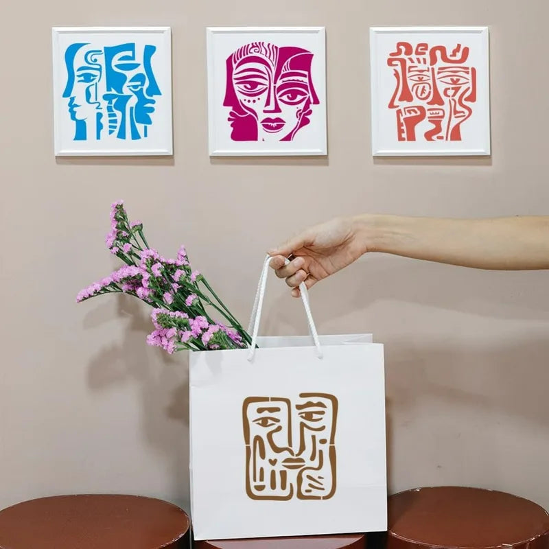Reusable Abstract Face Painting Stencil Set with Brush - Geometric DIY Templates