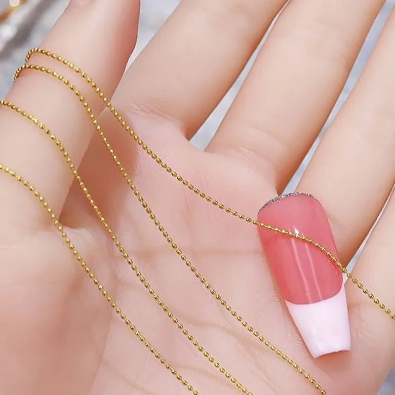 1M Gold Silver Nail Bead Chain - Ellipse Rhinestone Nail Art Decoration