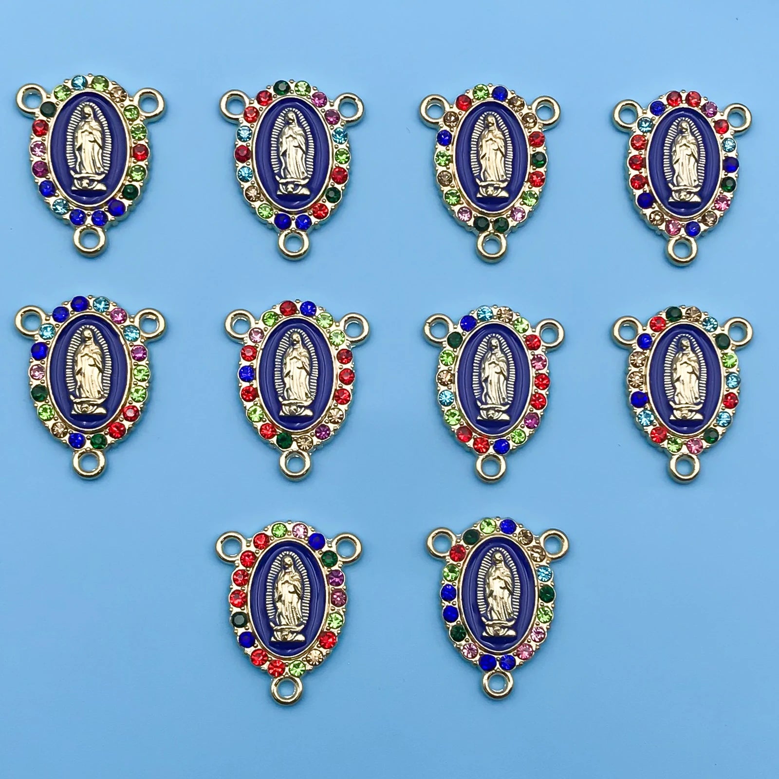 10/12Pcs Rhinestones Enamel Virgin Mary Charms for Jewelry Making Findings & Crafting