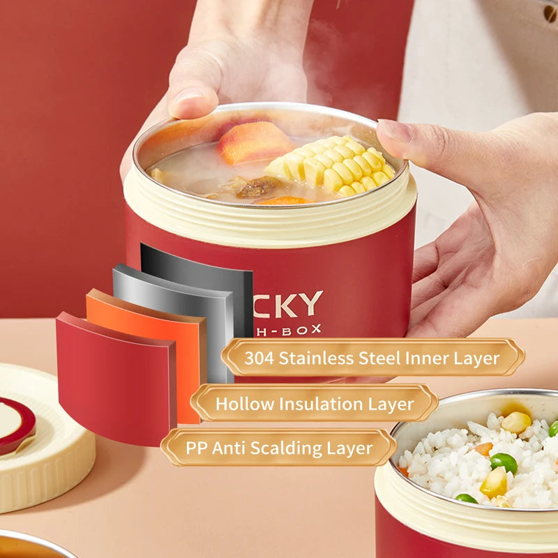 Insulated Stainless Steel Lunch Box with Cutlery & Thermal Bag - Leak-proof Food Container