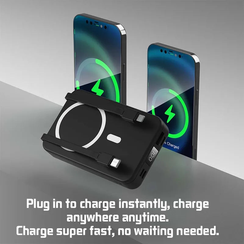 Wireless Magnetic Power Bank 10000mAh Fast Charging for Smartphones with Back Clip