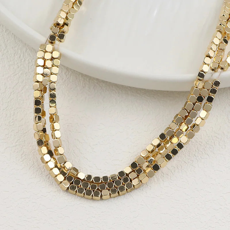Square Stone Beads for Jewelry Making - Matte Plated Gold Silver Rose Color, 2mm & 3mm, Loose Beads for Bracelets & Crafts