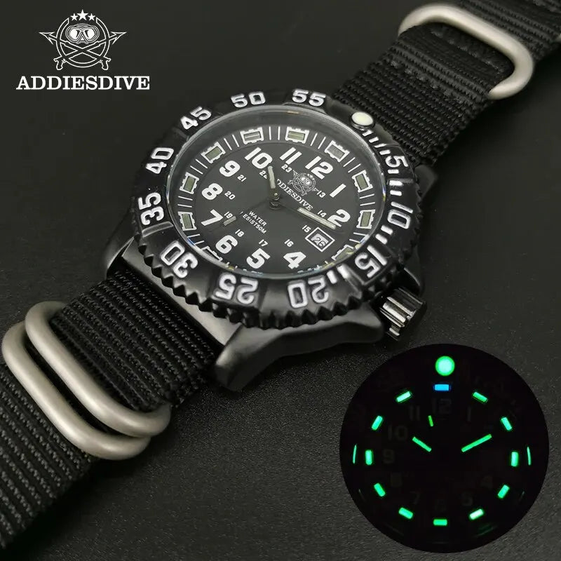 Men's Waterproof Sports Watch with Luminous Tube & Nylon Band - Military Style, 50m Water-Resistant