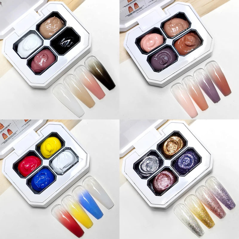 Gradient Painting Gel Nail Polish Set - Quick Dry Nail Art Kit with Flower & Engraving Design