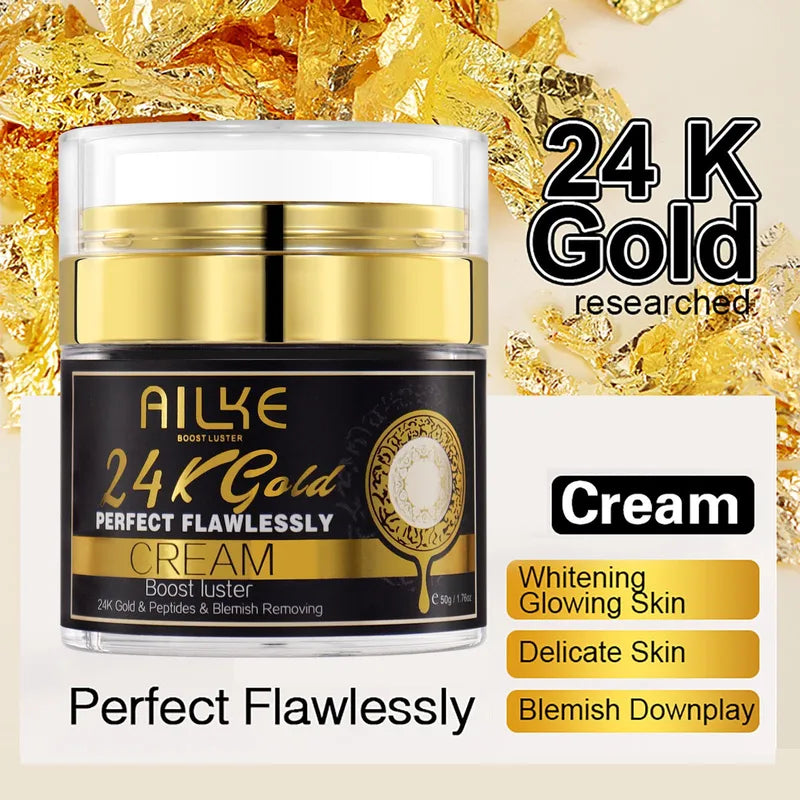 24K Gold Flawless Face Cream - Brightening, Dark Spot Reduction, Hydrating