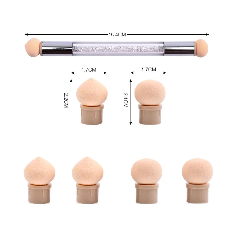 Nail Art Dotting Brush Set with Reusable Sponge Heads for Manicure & Gel Polish
