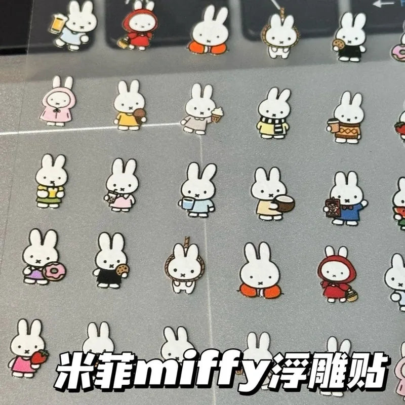 Kawaii Miffy Embossed 3D Waterproof Nail & Craft Stickers - Gift for Girls