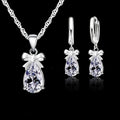 Sterling Silver Jewelry Set with Cubic Zirconia Dangle Earrings & Pendant Necklace
