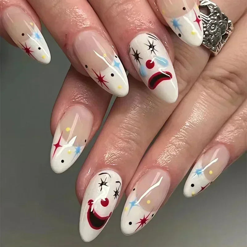 24Pc Halloween False Nail Tips with Almond Head Designs - Full Cover Press-On Manicure
