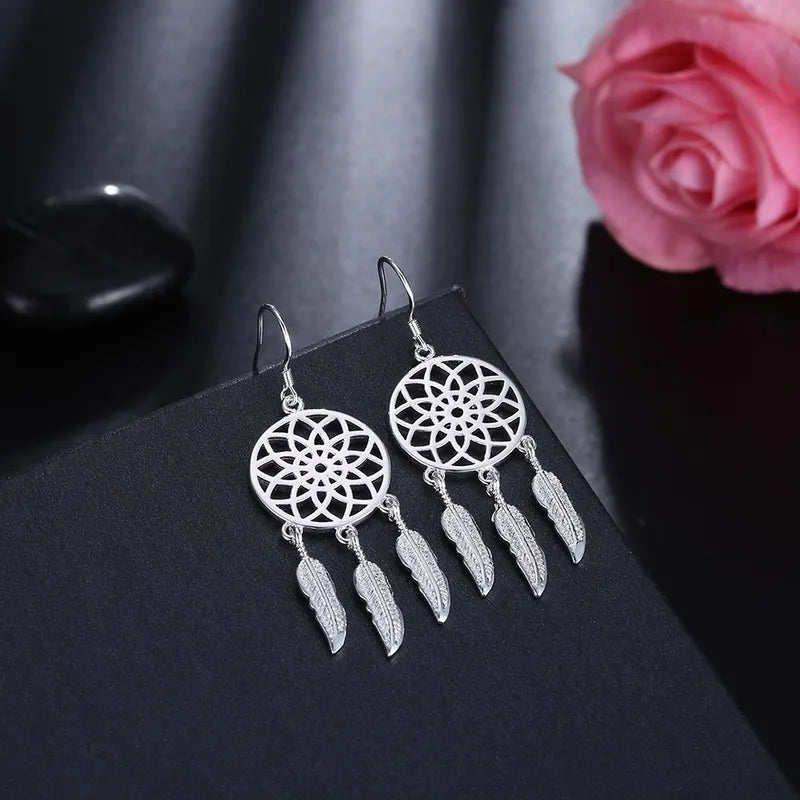Sterling Silver Dream Catcher Feather Earrings for Women Party Wedding Jewelry Gift