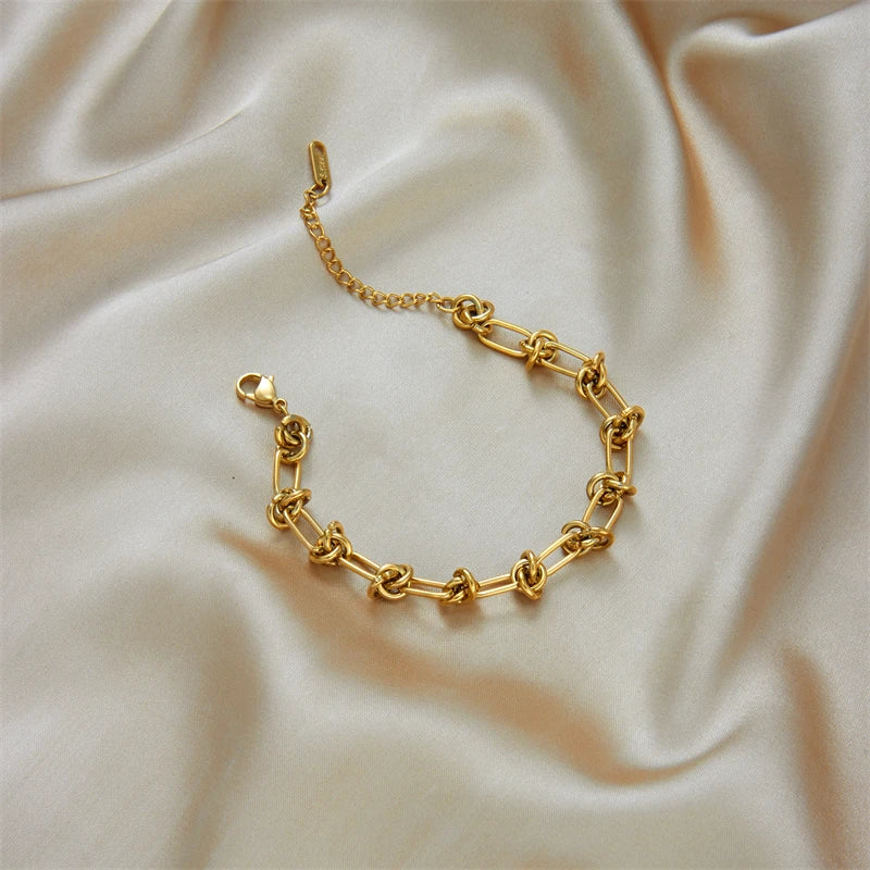 Unisex Twist Knot Necklace and Bracelet Set - Gold Silver Tone Jewelry