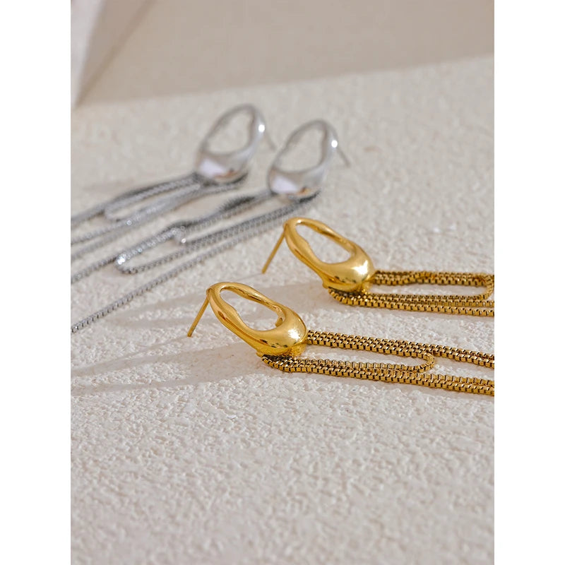 Geometric Tassel Chain Drop Dangle Earrings for Women - Waterproof Jewelry Gift