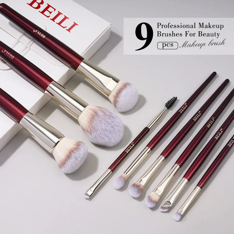 Professional Makeup Brush Set - 9 Synthetic Brushes for Face & Eyeshadow