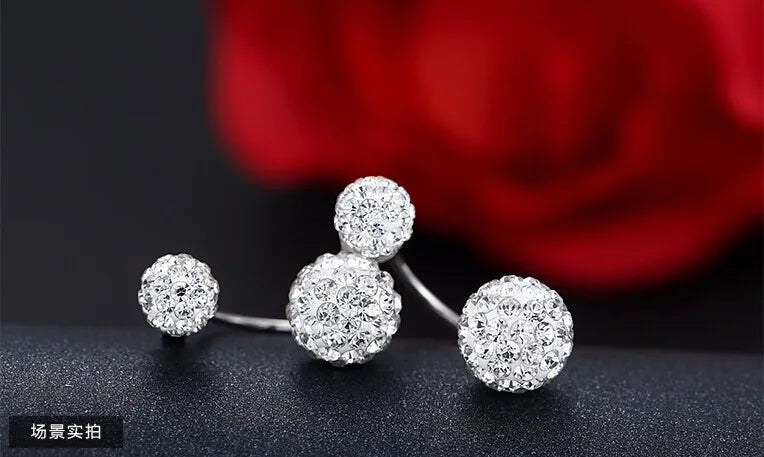 925 Sterling Silver Ladies Stud Earrings U Bend Shambhala Ball Jewelry