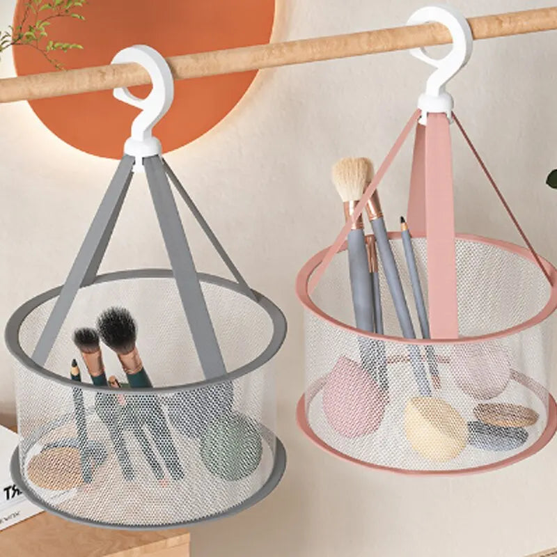 Makeup Brush and Powder Puff Storage Bag with Mesh Pocket for Air Drying