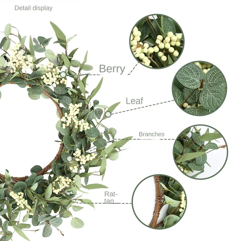 45cm Easter Holiday Garden Rattan Wreath with Eucalyptus Leaf Decor - All Colors