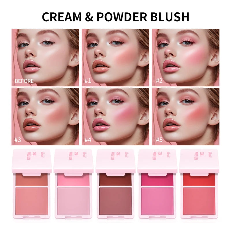 Cream & Powder Blush Duo - Long-Lasting Highly Pigmented Face Makeup