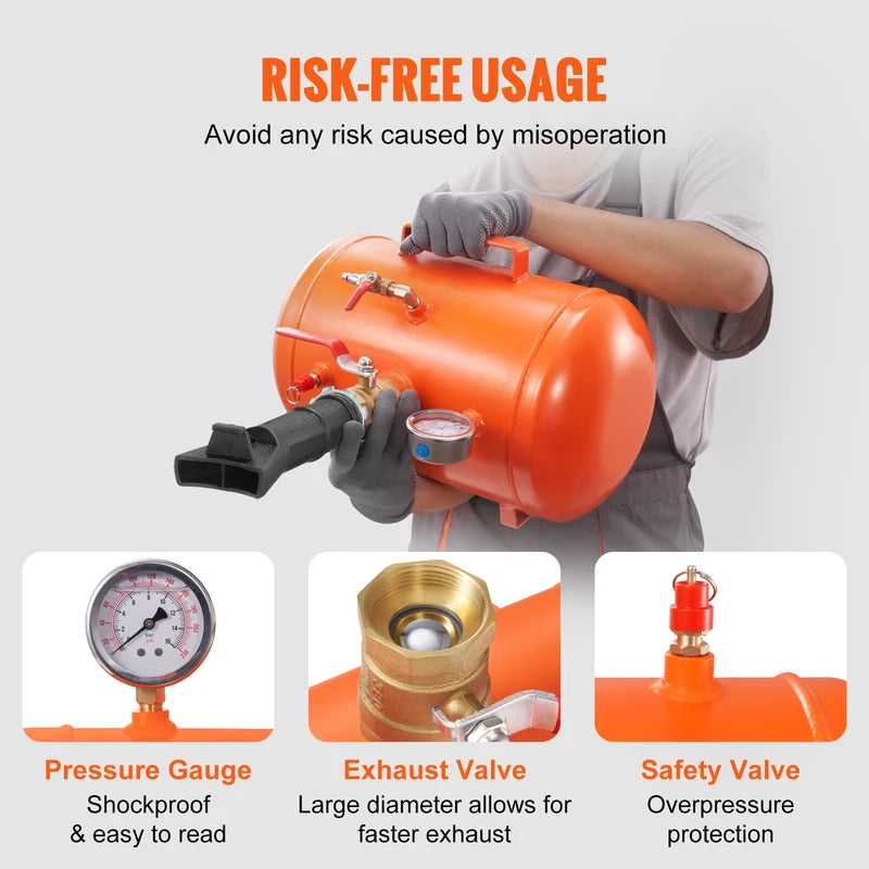 Tire Bead Blaster 5 Gallon/19L Capacity with Pressure Gauge & Handle - Max 145 PSI