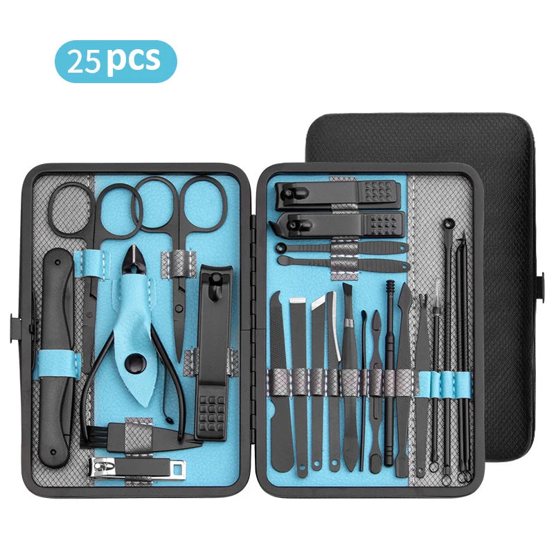 Professional Manicure & Pedicure Set 10/15/25 pcs Nail Clipper Kit with Portable Case