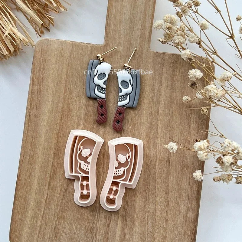 Halloween Polymer Clay Cutters Skull Coffin Cleaver Book Skeleton Bones Jewelry Making
