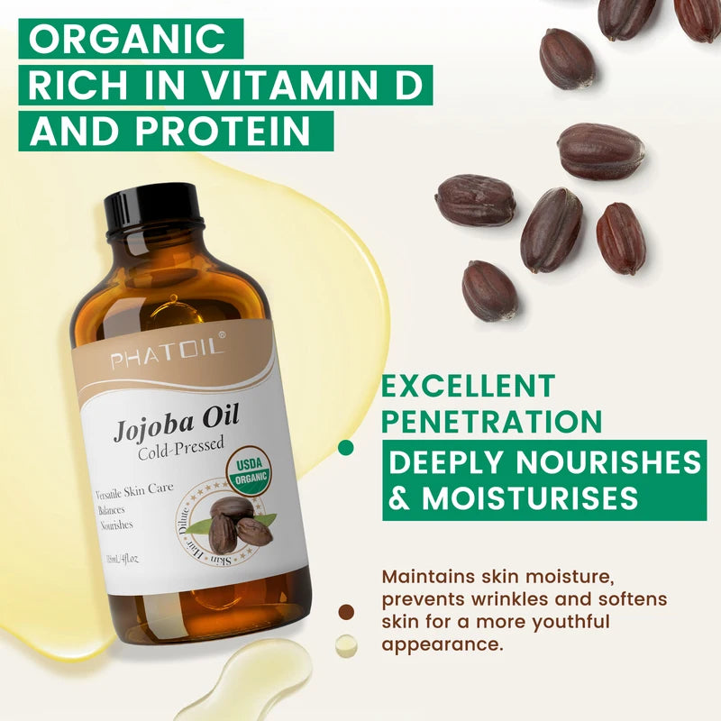 Organic Jojoba & Rosehip Seed Oil - Cold Pressed Moisturizer for Face Hair Nails