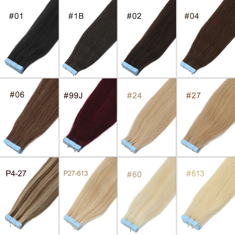 Human Hair Tape-In Extensions 20PCS Seamless Skin Weft for Full Head Volume
