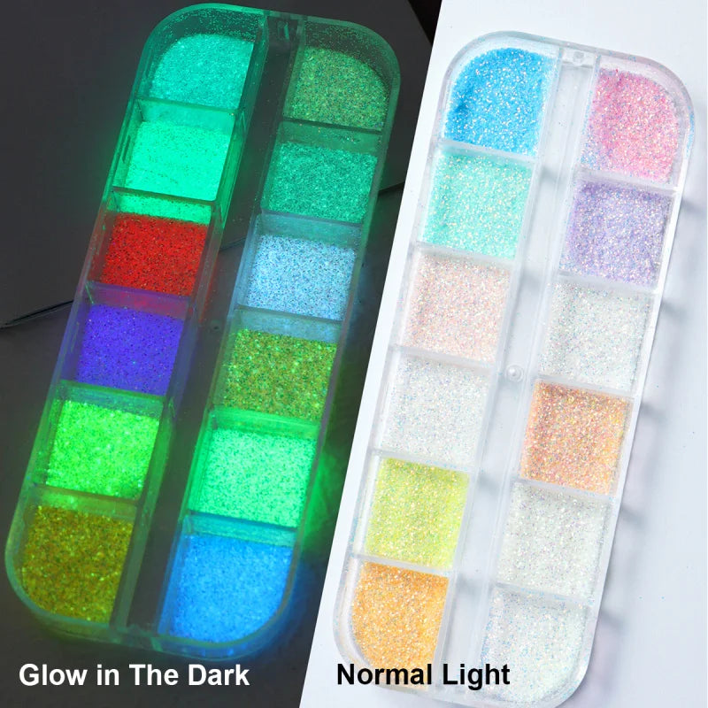 Glitter Nail Powder Set - 12 Colors Holographic Glitter Dust for Nail Art