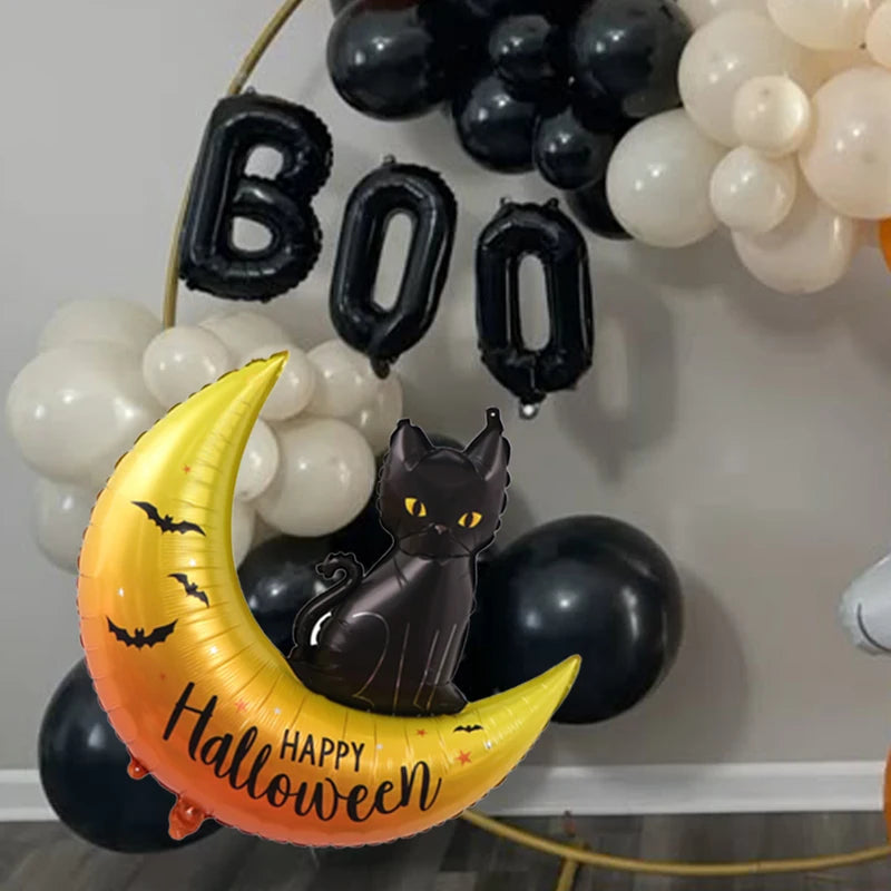 Halloween Foil Balloons - Black Cat Moon Design Party Decorations, 2pcs