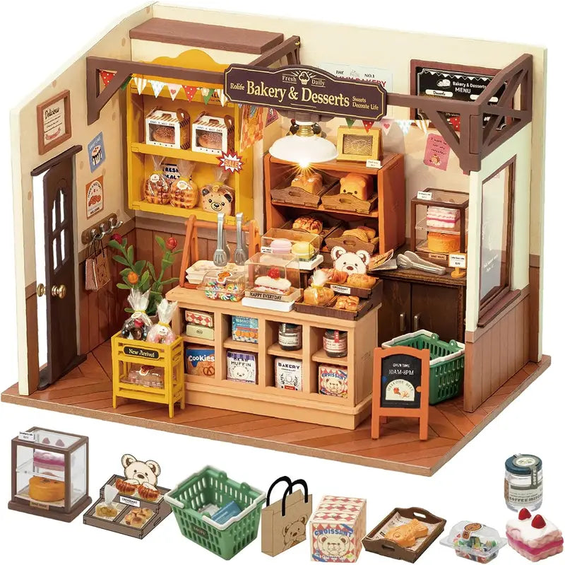 Miniature Dollhouse Kit Becka's Baking House - DIY Wooden Puzzle Decor Gift