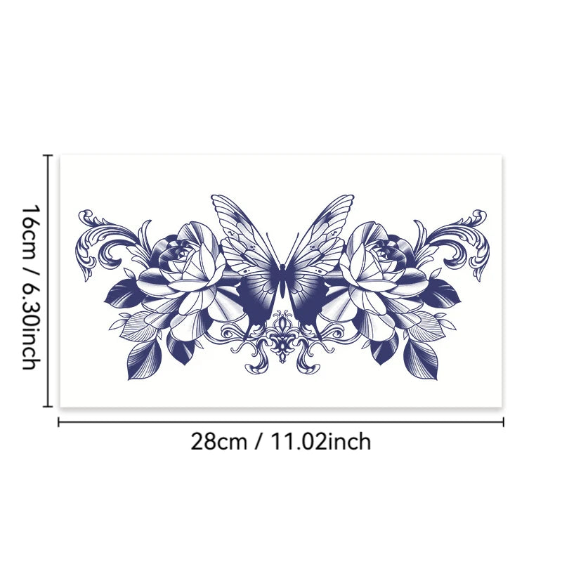 Waterproof Herbal Juice Temporary Tattoo Stickers for Hips Butterfly & Flower Designs