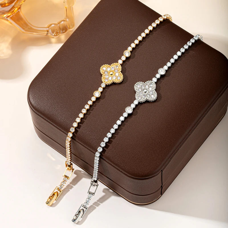 Luxury Clover Chain Bracelet for Women with Cubic Zirconia Charm, Elegant Four Leaf Jewelry Gift