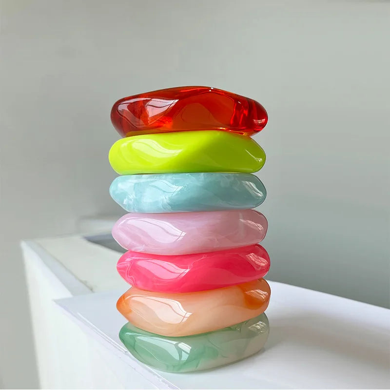 Exaggerated Big Irregular Square Acrylic Chunky Bangle for Women Summer Candy Color Resin Wide Bracelet