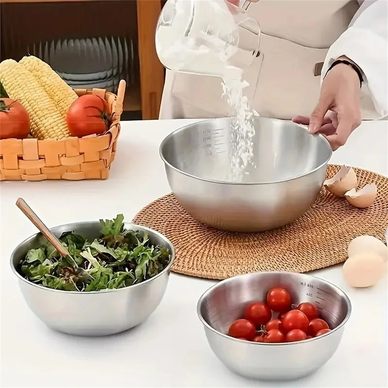 Stainless Steel Mixing Bowl Set with Scale - Large Capacity Kitchen Essentials