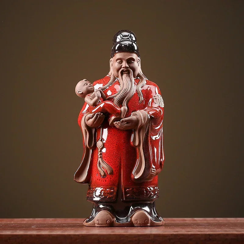 Ceramic Lucky Ornament - Fortune and Longevity Chinese Home Decor Gift
