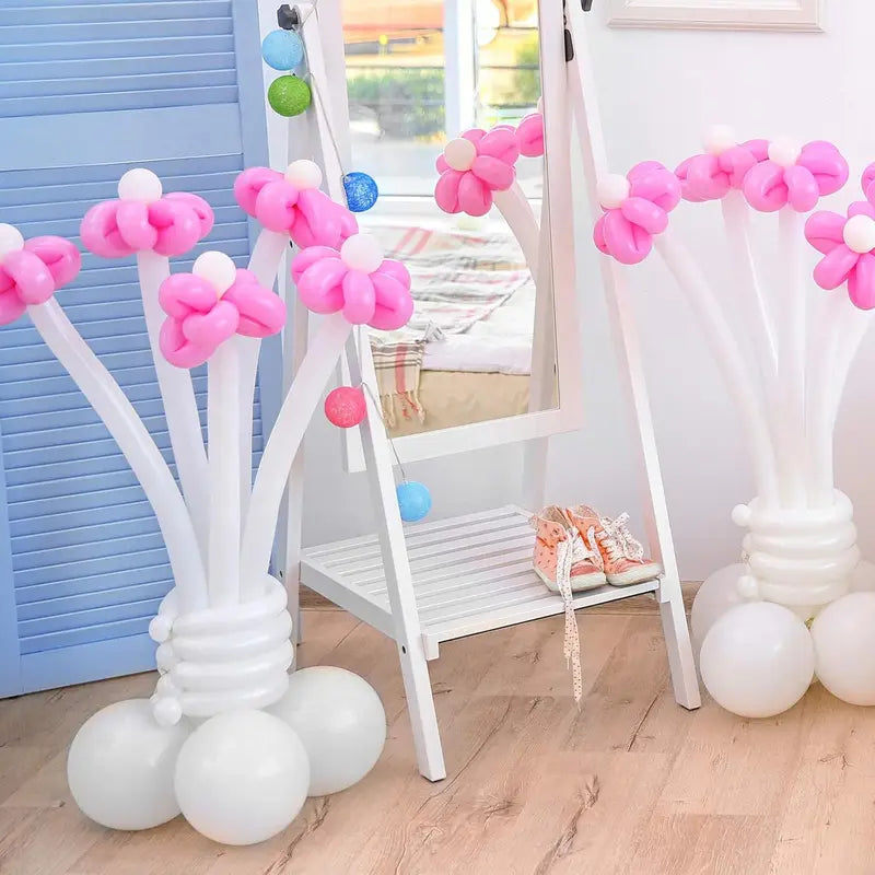 White Matte Long Latex Balloons for Wedding Birthday Party Decorations - 60/100 Pieces