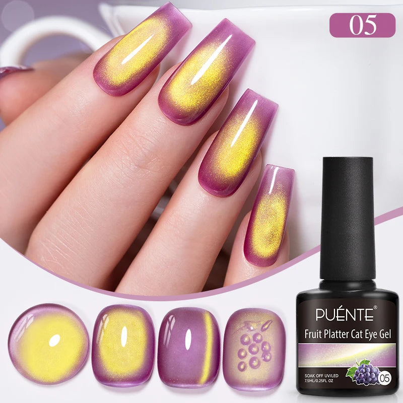 Magnetic Gel Nail Polish Set with Cat Eye Effect - 6 Colors, UV Soak Off Varnish Kit