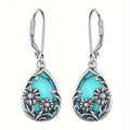 Vintage Sunflower Drop Earrings for Women Turquoise Inlay Jewelry Gift