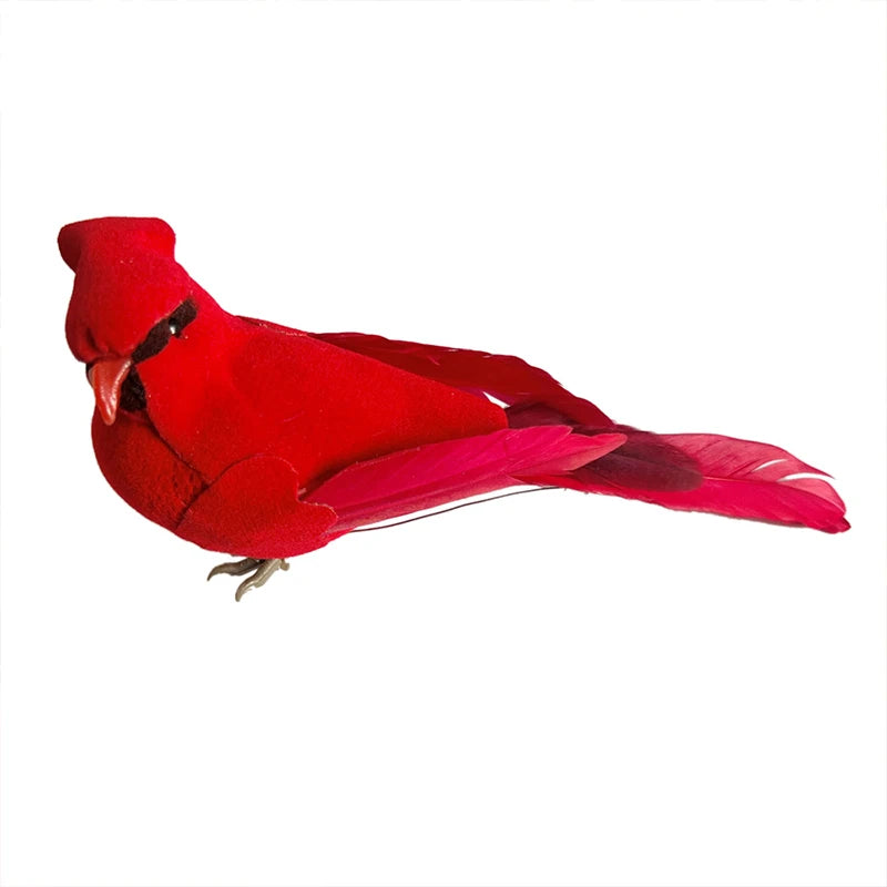 Red Feather Velvet Bird Decor - Artificial Ornamental Bird for DIY, Party & Home