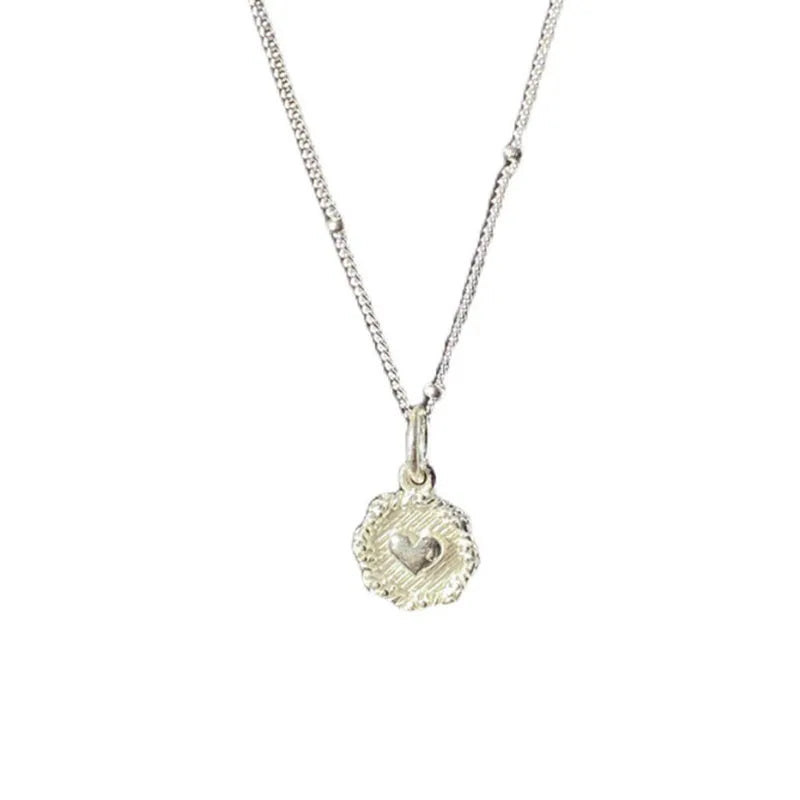 925 Sterling Love Heart Texture Bead Necklace for Women Girl Double Sided Jewelry Gift