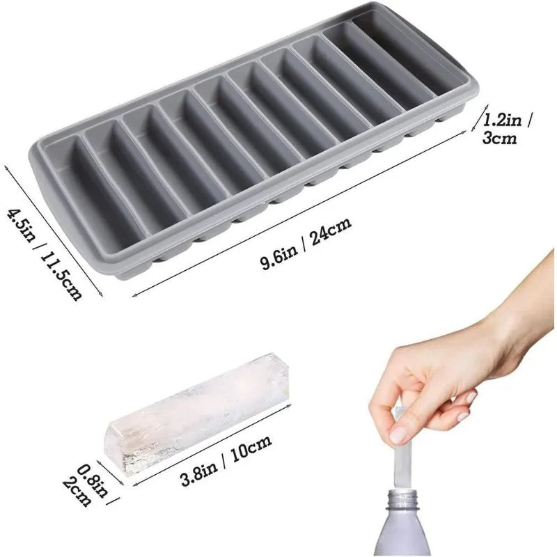 Silicone Ice Stick Tray with Lid - Rectangular Long Ice Mold for Drinks & Snacks