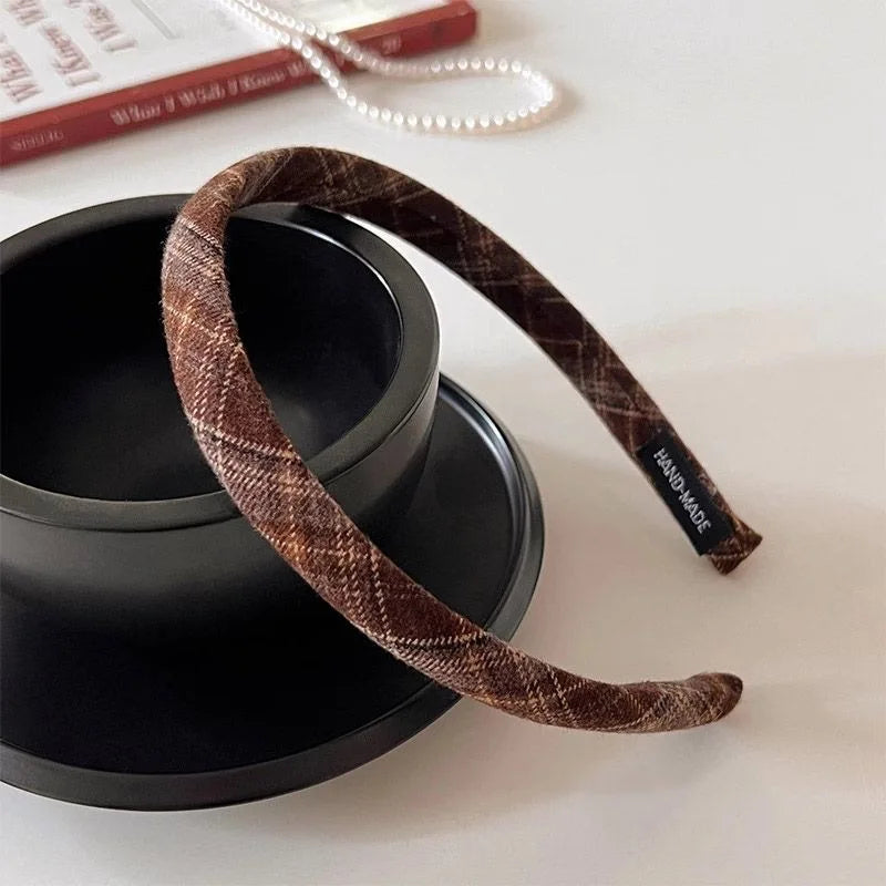 Elegant Plaid Bezel Hairband for Women Retro Headband Girls Vintage Hair Accessories