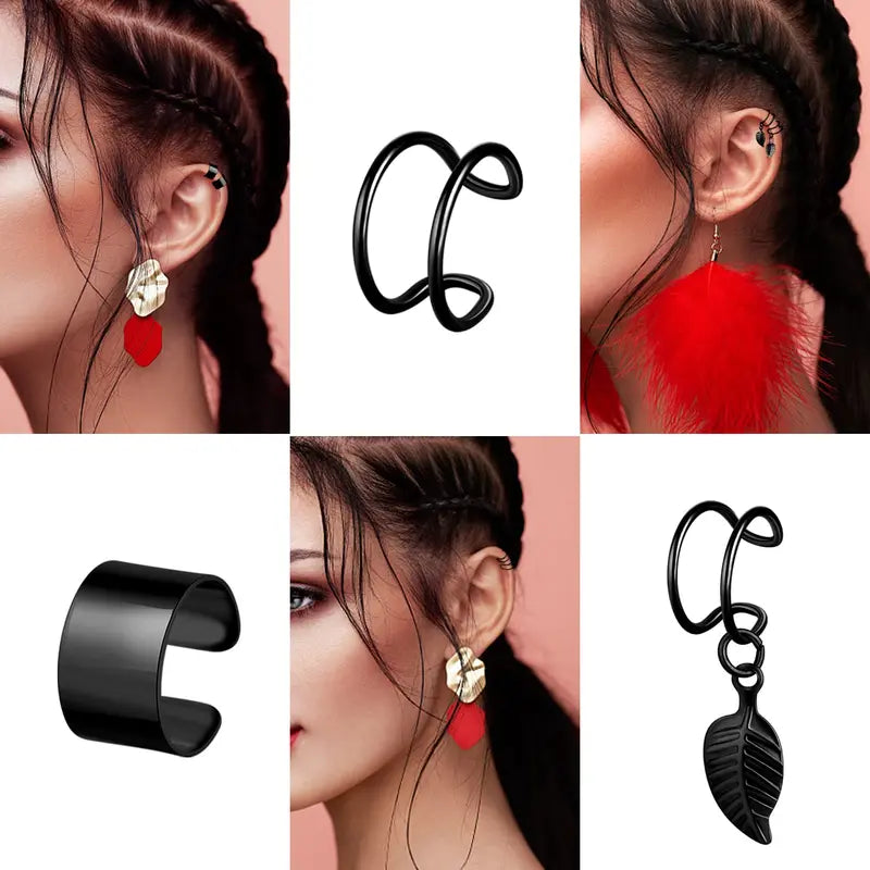 Adjustable Ear Cuff Wrap Clip-On Earrings Set Non Piercing Cartilage Helix Hoop Jewelry