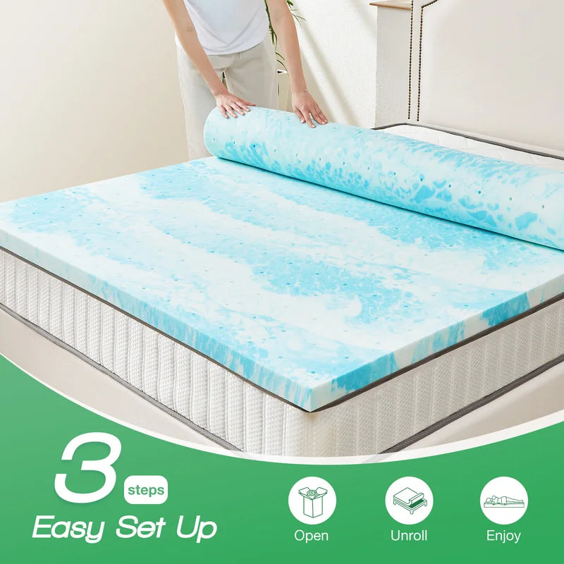 Memory Foam Mattress Topper Gel Cooling 2-4 Inch Thick Bed Pad Breathable Comfort