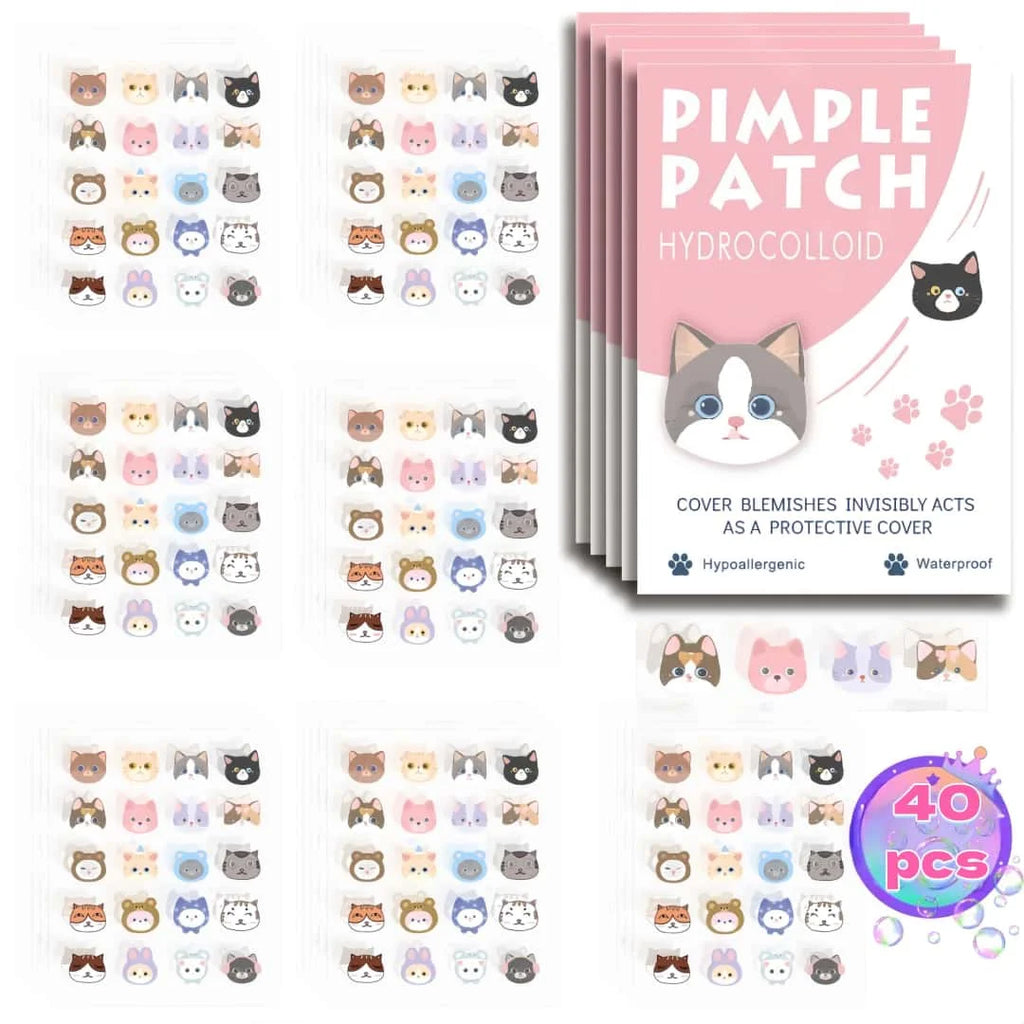 40pcs Salicylic Acid Acne Patches - Invisible Cat-Shaped Skin Care Stickers for Pimples