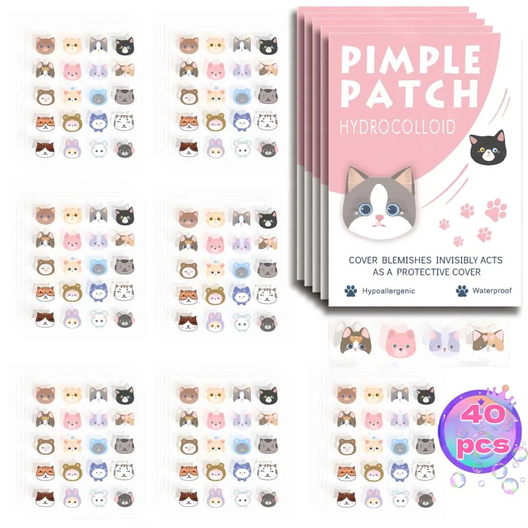 40pcs Salicylic Acid Acne Patches - Invisible Cat-Shaped Skin Care Stickers for Pimples